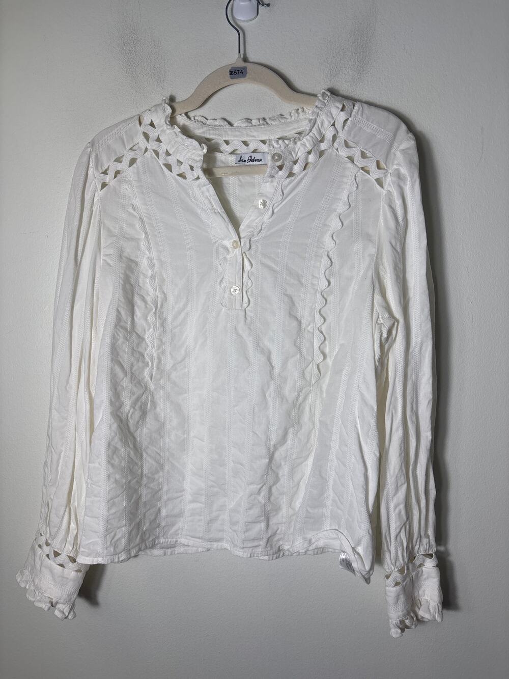 Sam Edelman White Ric RacLong Sleeve Blouse Sz L